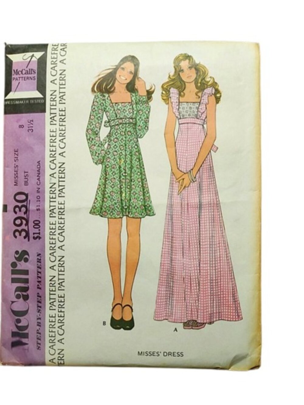 Never Used 1970s Vintage Sewing Pattern For A High Waisted Short Or Maxi Dress